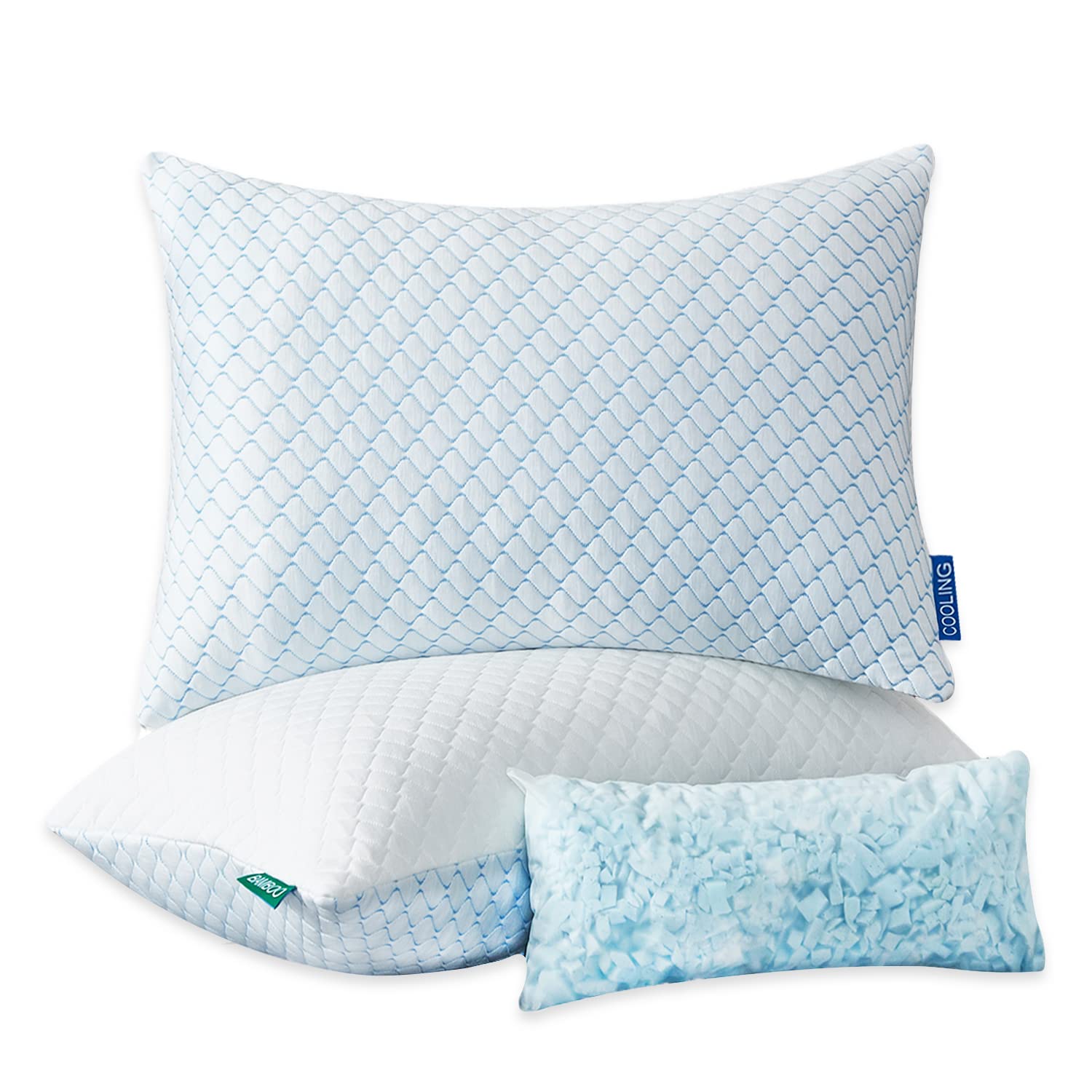 Cooling Bed Pillows For Sleeping 2 Pack Shredded Memory Foam Adjustable Pillows Standard Size Set Of 2 For Side Back Sleepers -